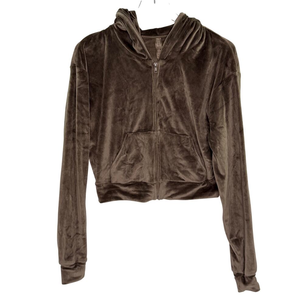 SKIMS Velour Crop Zip Hoodie S Chocolate Brown Super Soft Lux Retro Y2K